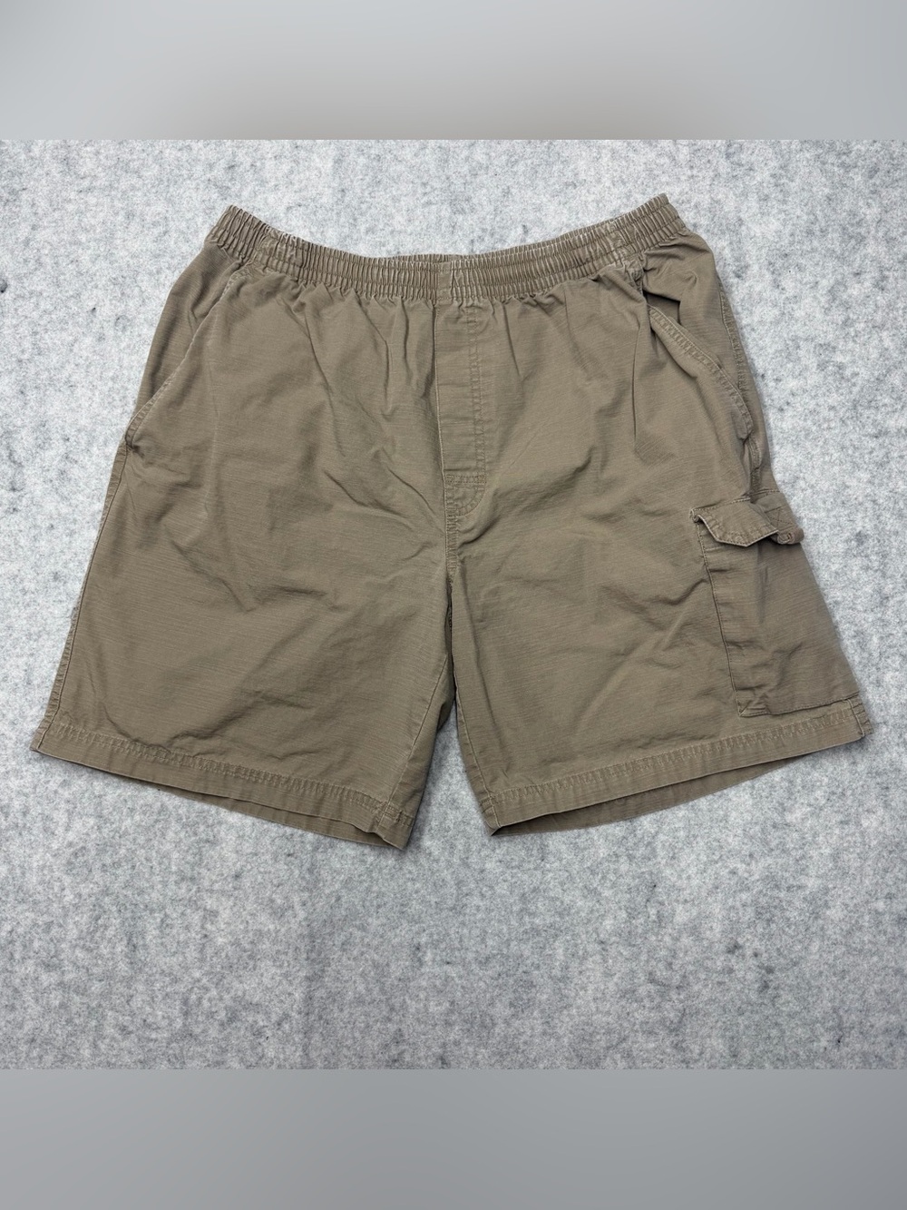 Vintage Big Dogs Cargo Shorts Mens Medium Brown Elastic Waist Cotton Casual Y2K